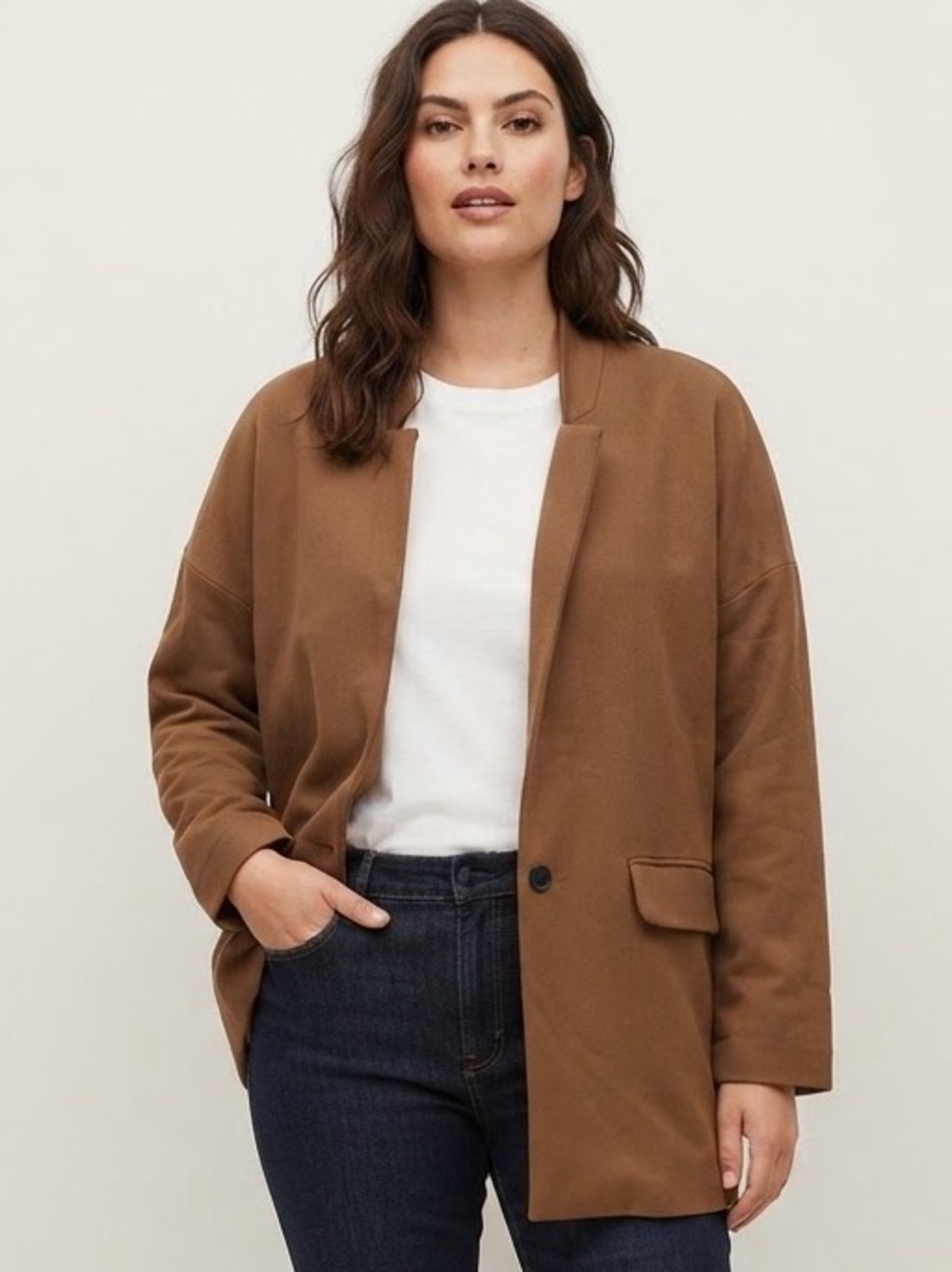 Oak + Fort Sz XS Brown Relaxed Casual Office Blazer